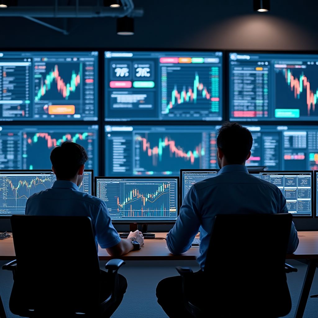 Equipo de análisis trabajando en oficinas modernas de Panorama Financiero